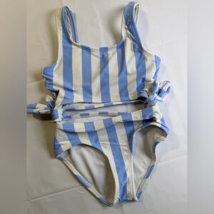 GB Girls Blue and White Striped One-Piece Swimwear- Size 8